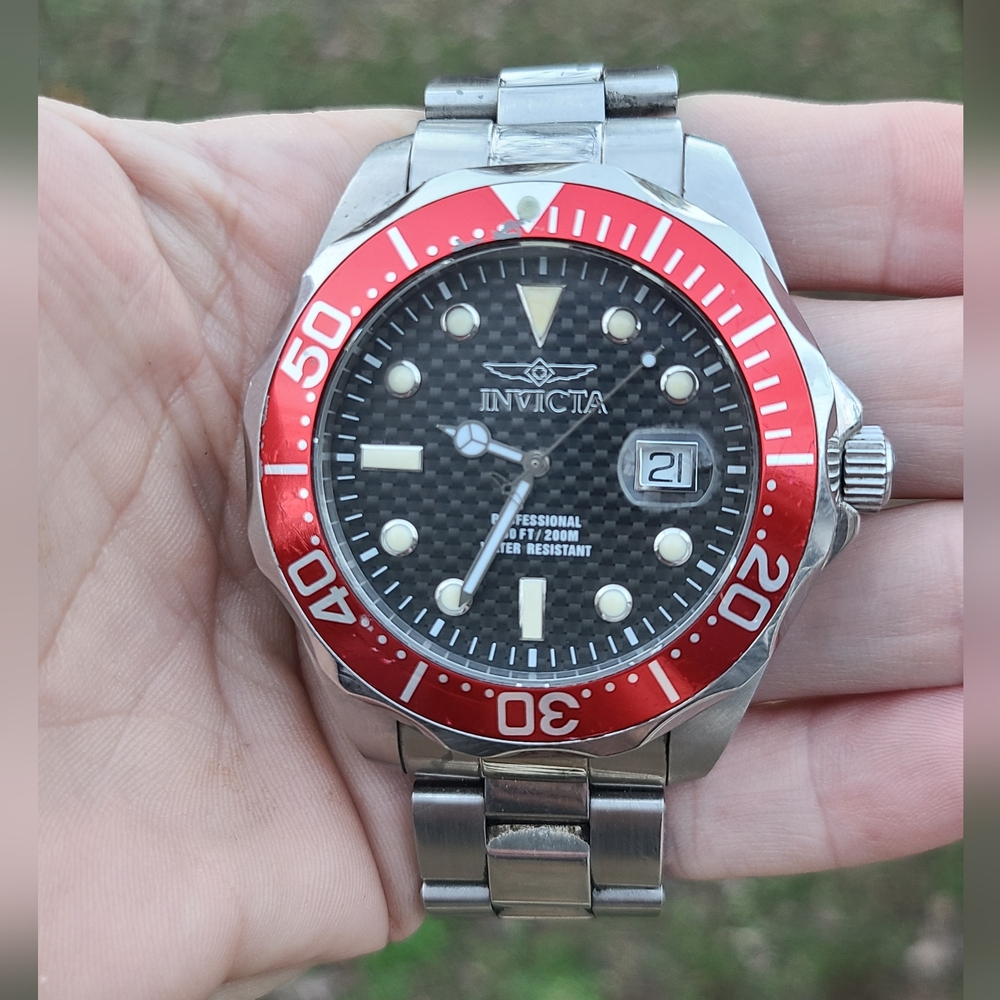 Invicta Red Bezel Silver Band Watch